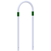 Barrier bracket | as e-charging station protection | for casting in concrete, | total width: 460mm, total height: 1200mm | hot-dip galvanized and white powder-coated with green reflective stripes foil type RA1/A